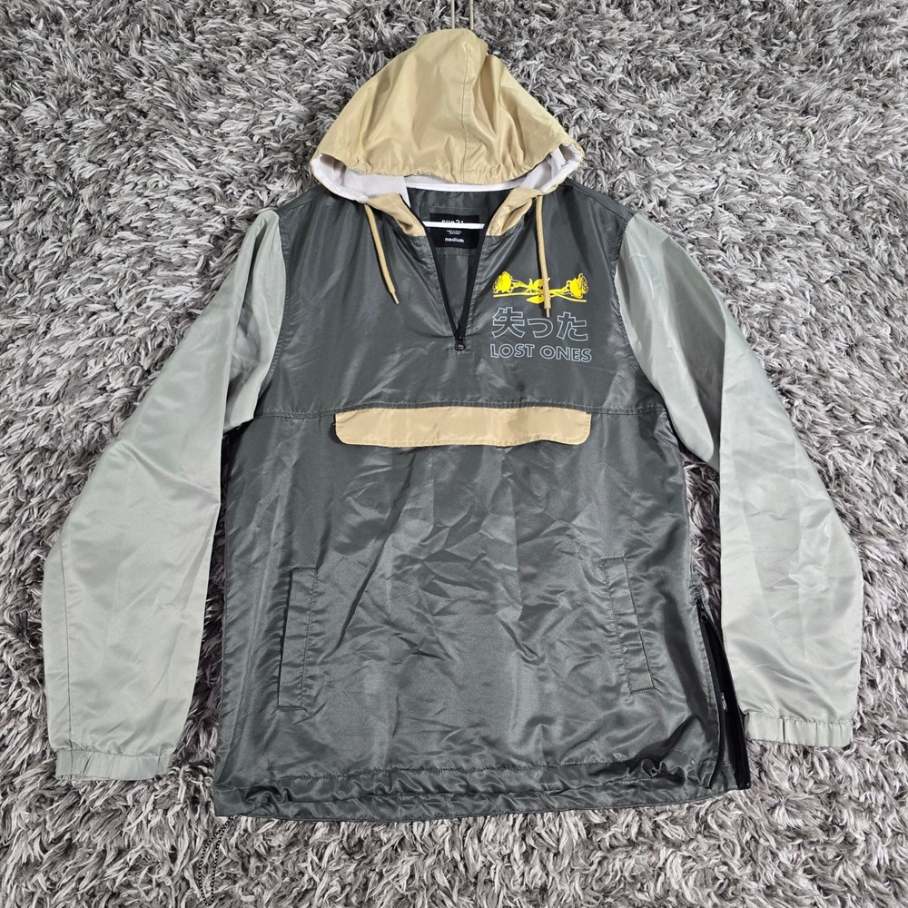 rue21 Mens Lost Ones Graphic Windbreaker Anorak Jacket Gray Tan Medium 3578